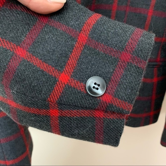 [Jones New York] Vintage Dark Gray & Red Plaid Academia Wool Blazer - Picture 7 of 10